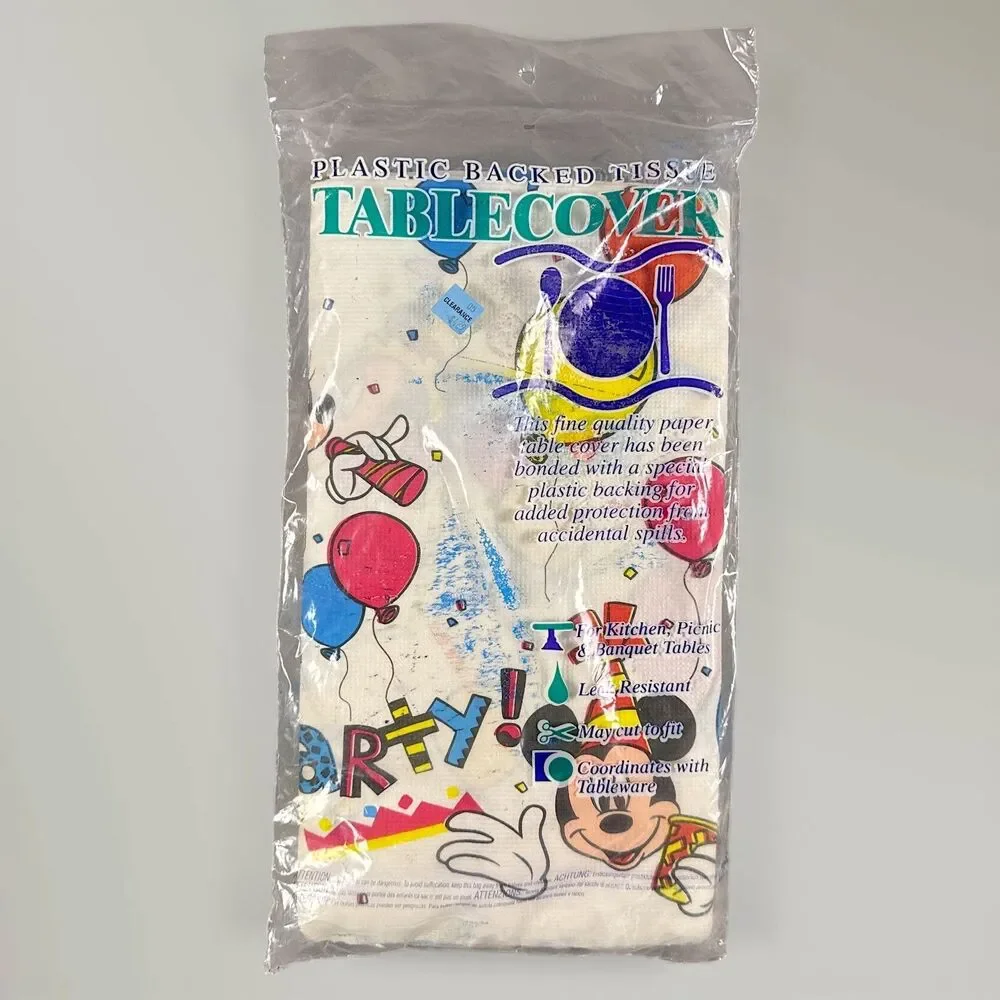 Vintage Disney Birthday Table Cloth Cover 54in x104in Mickey Minnie and Goofy